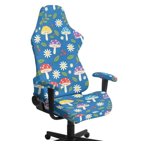 SCRAWLGOD Mushroom Daisy Print Gaming Chair Cover with Armrest Covers Stretch Stain Resistant Furniture Protector Non Slip Computer Chair Slipcover