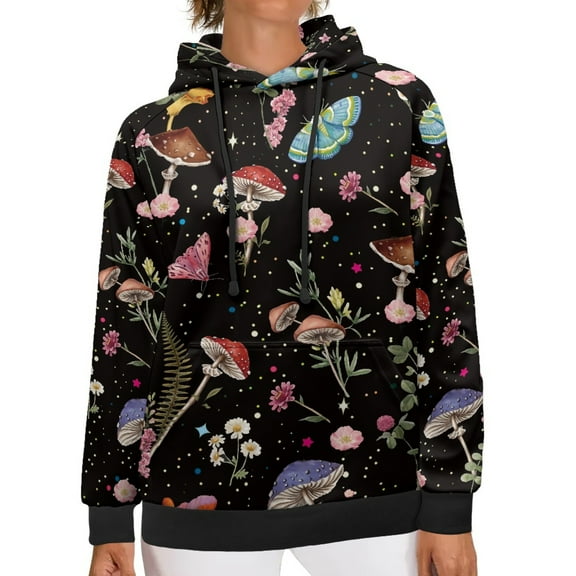 SCRAWLGOD Mushroom Pullover Hoodie Sweaters for Women Plus Size S Tops Long Sleeve Hooded Sweatshirt Women Walks Comfy Women's Hoodie with Pockets Woman Hoodie Graphic