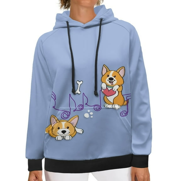 SCRAWLGOD Music Corgi Womens Hoodies Pullover Graphic Sweatshirts for Women Loose Fit Size L Long Sleeve Women's Hoodie Tops Stretchy Women Oversized Hoodies