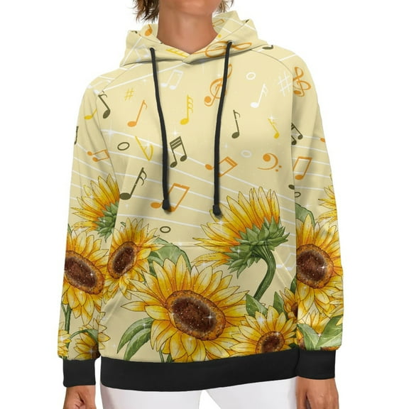 SCRAWLGOD Music Sunflower Women Hoodies Pullover Trendy Fall Outfits for Women Picnic Long Sleeve Hoodie Women Trendy Comfortable Womens Hooded Sweatshirt Size 4XL