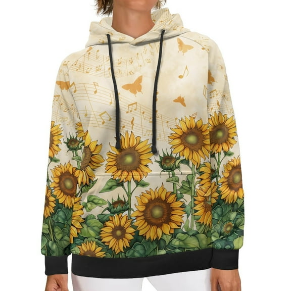 SCRAWLGOD Music Sunflower Womens Hoodies Pullover Graphic Sweatshirts for Women Trendy Long Sleeve Hoodies for Women with Designs Casual Women Oversized Hoodies Size XL