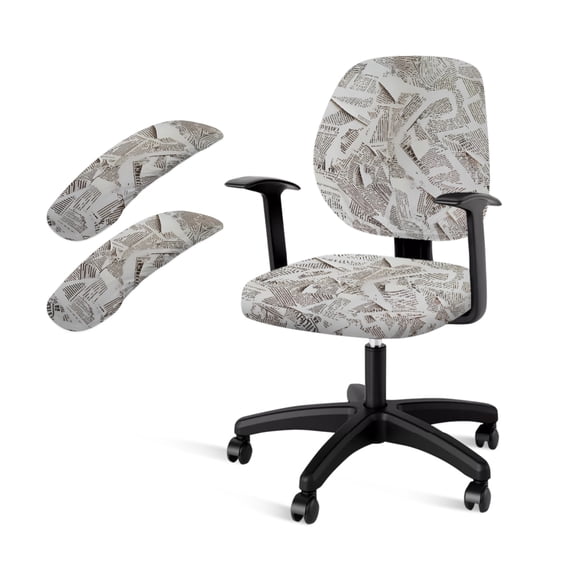 SCRAWLGOD Newspaper Print 4 PCS Cozy Office Chair Cover with Arm Rest Protector Easy to Remove Desk Chair Covers Anti-Dust Breathable Swivel Chair Slipcover