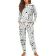 thumbnail image 1 of SCRAWLGOD Newspaper Print Women's Pajama Sets Long Sleeve Pullover Top and Full-Length Bottom with Pockets Drawstring, Soft Lounge Set Pockets 2 Piece Outfits Clothing, S, 1 of 7