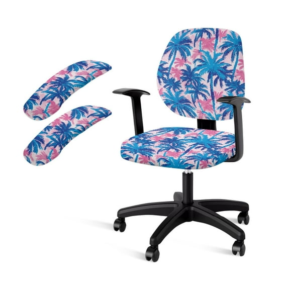 SCRAWLGOD Palm Tree Blue Pink 4 Pcs Set Soft Computer Chair Slipcover with Arm Rest Covers Easy to Install Boss Chair Protector Anti-Dust Universal Desk Chair Cover
