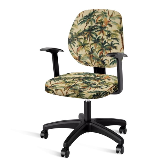SCRAWLGOD Palm Tree Green Beige 2 Piece Sets Soft Computer Office Chair Cover Breathable Easy to Install Split Swivel Chair Cover Removable High Back Chair Slipcover