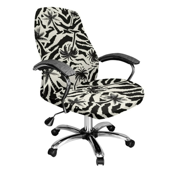 SCRAWLGOD Palm Zebra Print Breathable Computer Office Chair Cover Easy to Install Seat Covers for Office Chairs Comfortable Anti-Dust High Back Chair Slipcovers, L