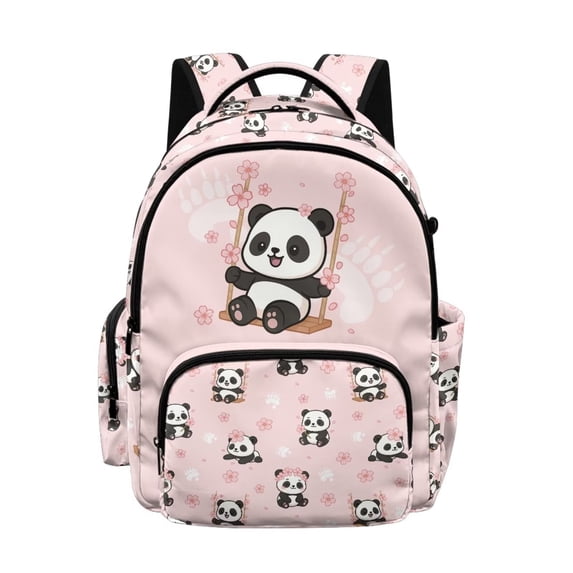 SCRAWLGOD Panda Cherry Blossom Paw Print Pink School Backpack for Boys Girls Backpack for Kids Teens Elementary Middle School 17 inch Portable Knapsack with Padded Strap