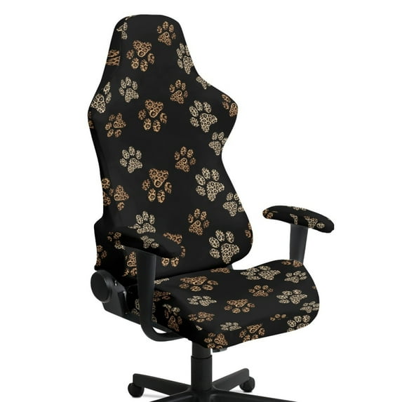 SCRAWLGOD Paw Leopard Print Brown Black 4 Pcs Gaming Chair Covers Cat Scratch Proof Rotating Gaming Chair Protector with Armrest Slipcovers Office Desk Chair Cover