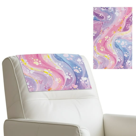 SCRAWLGOD Paw Marble Print Pink Violet 2 Piece Recliner Headrest Cover Non Slip Headrest Protector PU Leather Sofa Head Rest Covers with Adhesive Backed Hook and Loop,17x27in