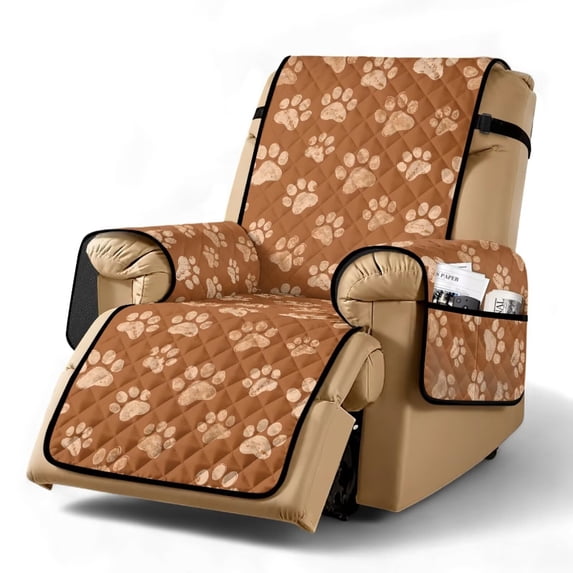 SCRAWLGOD Paw Print Recliner Chair Cover Stain Resistant Universal Reclining Slipcover with Pocket Non Slip Recliner Cover for Dogs