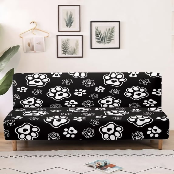 SCRAWLGOD Paw Print Sofa Cover Without Armrest Heavy Duty 1 Piece Futon Slipcover Anti Slip Washable Couch Cover 3 Seater
