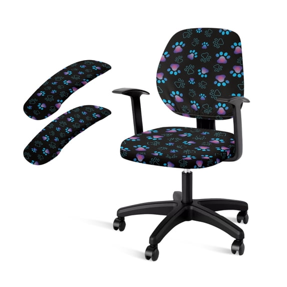 SCRAWLGOD Paws Black Breathable Computer Chair Slipcover with Arm Rest Slipcovers Non-Slip Rotating Chair Protector Stretchy Desk Chair Seat Cover, 4 Pieces