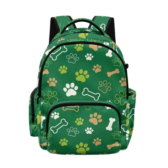 SCRAWLGOD Paws Bone Print Dark Green Unisex Backpack, Lightweight Laptop Bag for Work Business School Daily Commute, 17 Inch Knapsack for Girls Boys