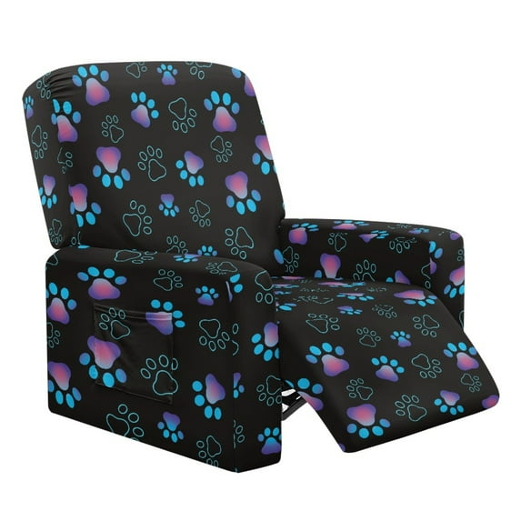 SCRAWLGOD Paws Print Blue Black Recliner Slipcover Stretch Reclining Chair Covers Recliner Chair with Storage Pocket Furniture Protector Cover 4 Pieces Sofa Cover Prevent Stain and Pets Hair
