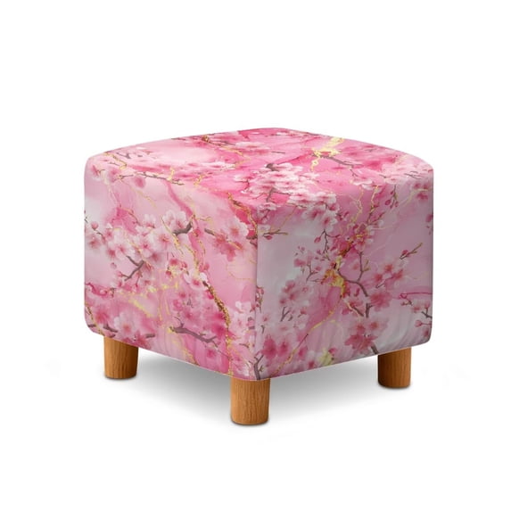 SCRAWLGOD Peach Blossom Marble Print Pink Cover for Footstool, Stretchable Footstool Protector Comfortable Rectangular Furniture Protection with Anti Slip Band for Footrest Sofa