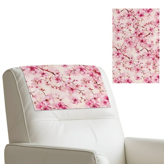 SCRAWLGOD Peach Blossom Print Pink 1 PCS Non Slip Headrest Protector for Recline Chair Waterproof Recliner Headrest Cover 17x27in PU Leather Couch Head Rest Slipcover