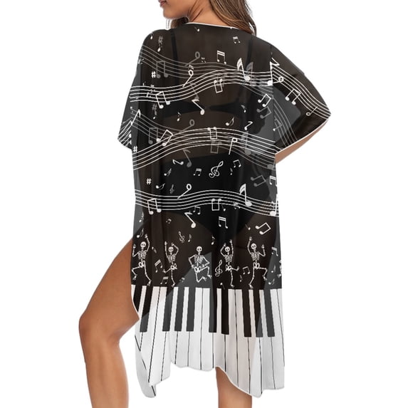 SCRAWLGOD Piano Music Notes Print Womens Swimsuit Cover Up Skull Print Long Flowy Swimsuit Coverup Lightweight Soft Beach Cover Up for Pool Party
