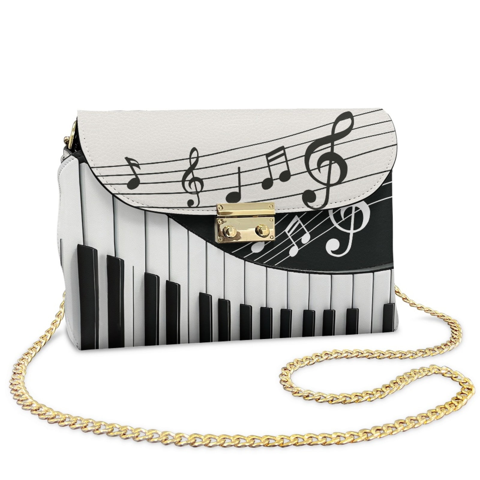 SCRAWLGOD Piano Musical Notes Print Black White Crossbody Bags for Women Leather Small Cross Body Purse Lightweight Shoulder Bag Handbags with Small Shoulder Purses