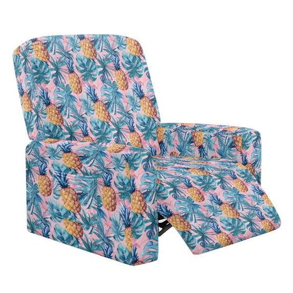 SCRAWLGOD Pineapple Monstera Blue Pink Recliner Chair Covers Lazyboy Recliner Cover 4 Piece Stretch Recliner Slipcovers Sofa Covers Washable Furniture Protector with Elastic Bottom for Dog