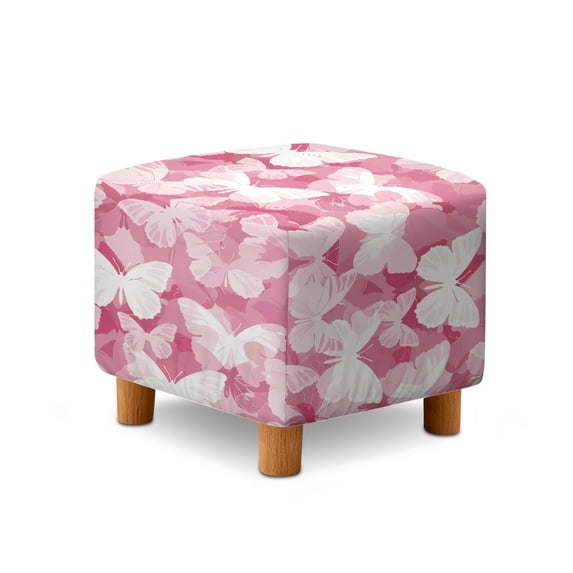 SCRAWLGOD Pink Butterfly Pattern Ottoman Slipcover Square Machine Washable Stretch Storage Ottoman Covers Removable Footrest Stool Cover Protector for Dogs Pets
