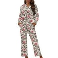 thumbnail image 1 of SCRAWLGOD Pink Rose Pajamas for Women Long Sleeve Button Up Pajama Top Women Fall V Neck 2 Pj Sets for Woman Elastic Women's Pjs with Pockets Size S, 1 of 7