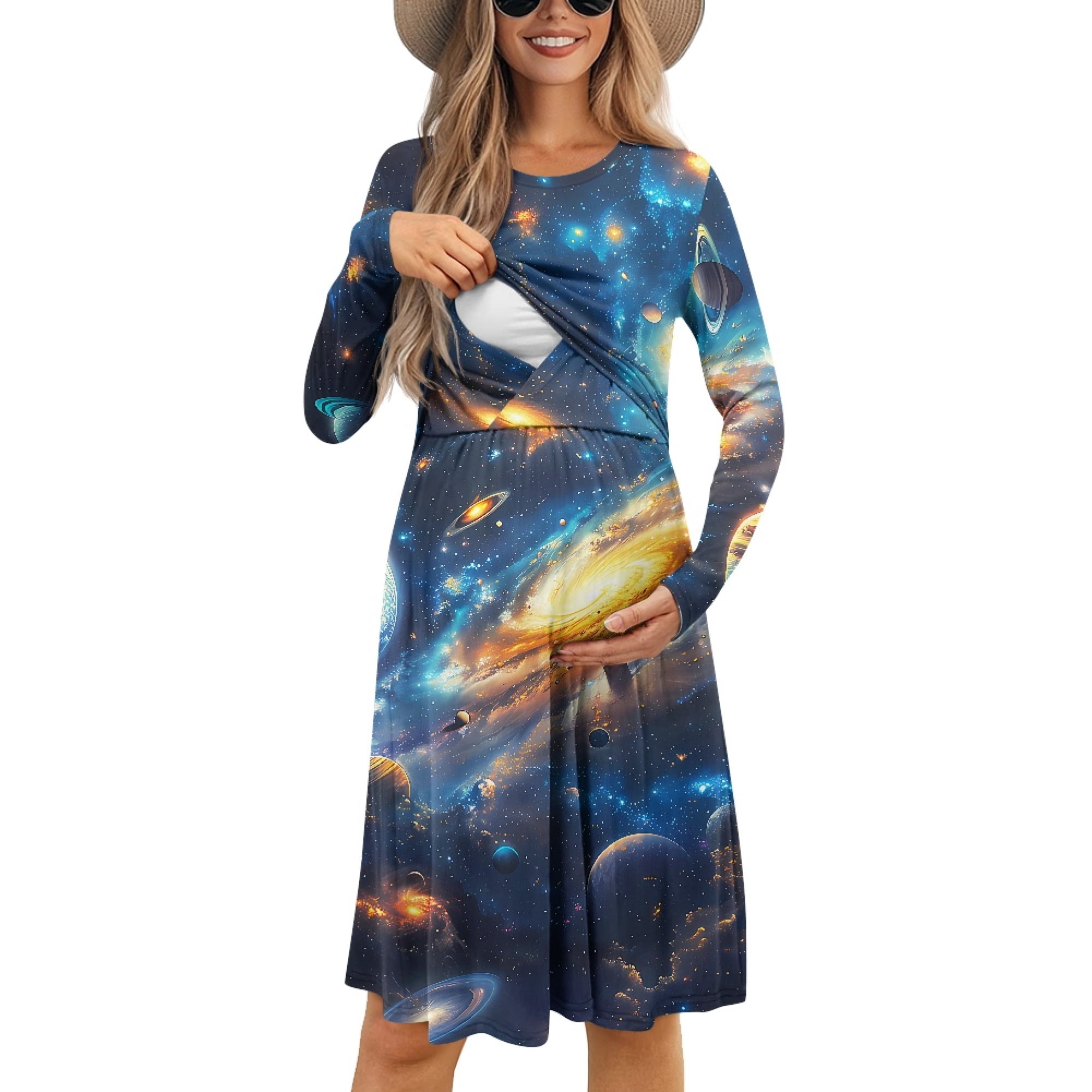 white christmas dresses Nursing Dress with Pockets -Bell Sleeve- Green main image 1
