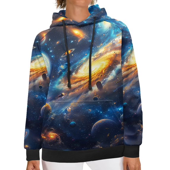 SCRAWLGOD Planet Pullover Hoodie Women Plus Size XL Hoodies Sweatshirts for Women Long Sleeve Hoodie Blouses for Women Clubs Comfy Hoodies for Women Graphic
