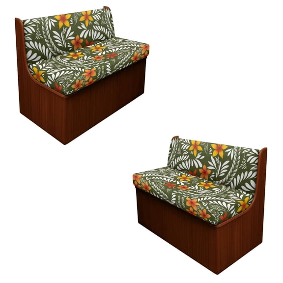 SCRAWLGOD Plumeria Polynesian Print Stretchable RV Dinette Cushions Slipcover, 2 Backrest Cover and 2 Bench Cover Non Slip Breathable RV Dinette Booth Cushions Slipcover
