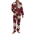 thumbnail image 1 of SCRAWLGOD Polynesia Floral Red 2 PCS Mens Button Down Pajamas Set, Soft Sleepwear with Pockets, Long Sleeve Notched Collar Top & Pants Set, Breathable Casual Loungewear, XXL, 1 of 6