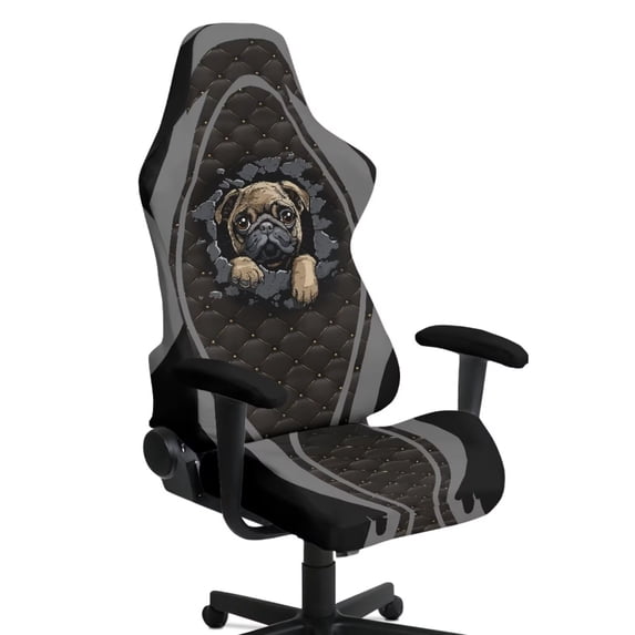 SCRAWLGOD Pug Dog Print Gaming Chair Cover Stretchable Non Slip Furniture Protector Anti Dust Stain Resistant Office Chair Slipcover with Armrest Covers