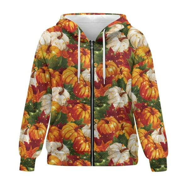 SCRAWLGOD Pumpkins Plus Size S Zip Up Hoodies for Women Oversized Graphic Sweatshirt Long Sleeve Ladies Light Weight Zip Up Hoodie Soft Sweatshirt Women Trendy Thanksgiving Fall
