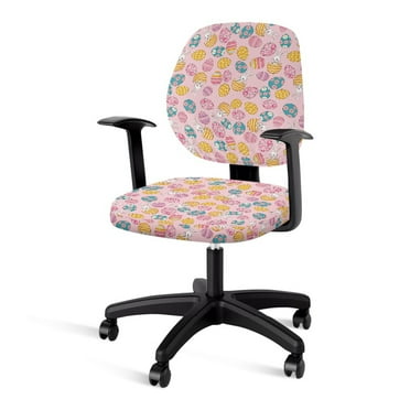 SCRAWLGOD Rabbit Eggs Floral Pink Easter Seat Covers for Office Chairs Soft Scratch Resistant Desk Chair Cover Universal Removable Dustproof High Back Chair Covers, 2 PCS