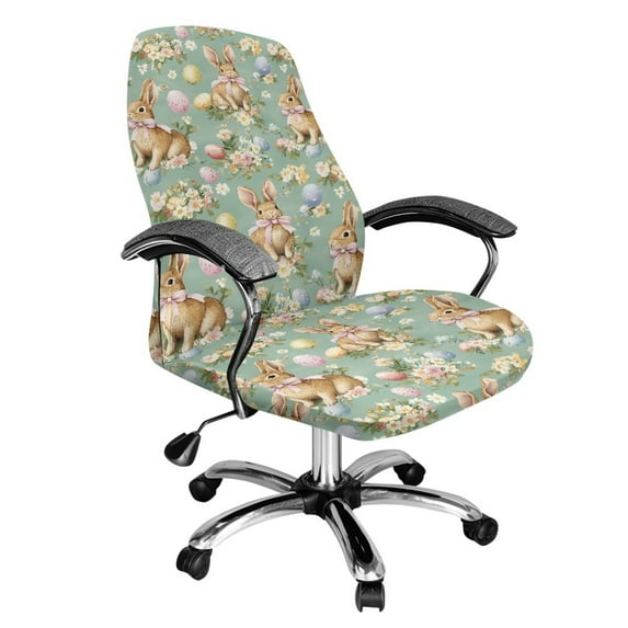 SCRAWLGOD Rabbit Floral Bow Eggs Green Easter Computer Office Chair Cover Comfortable Stain Resistant Boss Chair Slipcovers Universal All-in-One Desk Chair Seat Protector, L