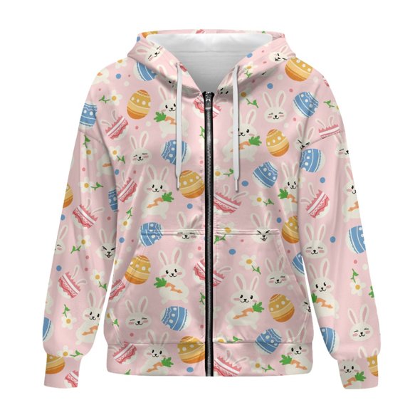 SCRAWLGOD Rabbits Zip Hoodies for Women Lightweight Oversized Hoodie Women Zip Long Sleeve Ladies Hoodie Sweaters Casual Hooded Sweatshirt Women Size 3XL for Daily Life