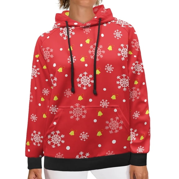 SCRAWLGOD Red Christmas Snowflakes Pullover Hoodie Sweaters for Women Trendy Clothes Long Sleeve Hoodie Women Graphic Washable Ladies Hooded Sweatshirts Size XS