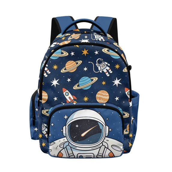 SCRAWLGOD Rocket Astronaut Planet Print 17 inch Backpack for Women Men Large College Bookbags Kids School Bag for Girls Boys Multi-Pocket Portable Casual Daypack Sport