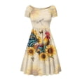 thumbnail image 1 of SCRAWLGOD Rooster Sunflowers Dress Women Casual Summer Dresses Midi Length with Sleeves Elastic High Waist Dress for Women Summer Wide Neck Summer Dress Midi for Have Fun Size M, 1 of 7