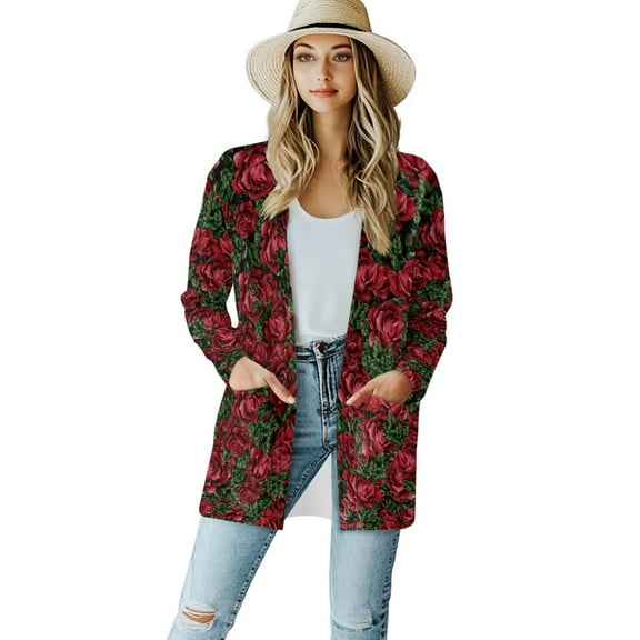 SCRAWLGOD Rose Long Sleeve Light Weight Cardigan for Women Lightweight Sweatshirt Size M Long-Sleeve Cardigan Long for Women Park Washable Women Jackets Casual