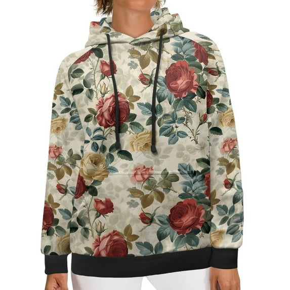 SCRAWLGOD Rose Pullover Hoodie Sweaters for Women Plus Size XS Sweatshirts for Women Long Sleeve Hoodies Women Graphic Casual Hooded Blouses Women Party
