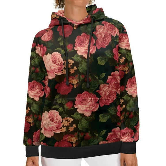 SCRAWLGOD Rose Women Hoodies Pullover Graphic Sweatshirts for Women Trendy Fall Size 3XL Long Sleeve Woman Hoodie Sweaters Casual Womens Lightweight Hoodies