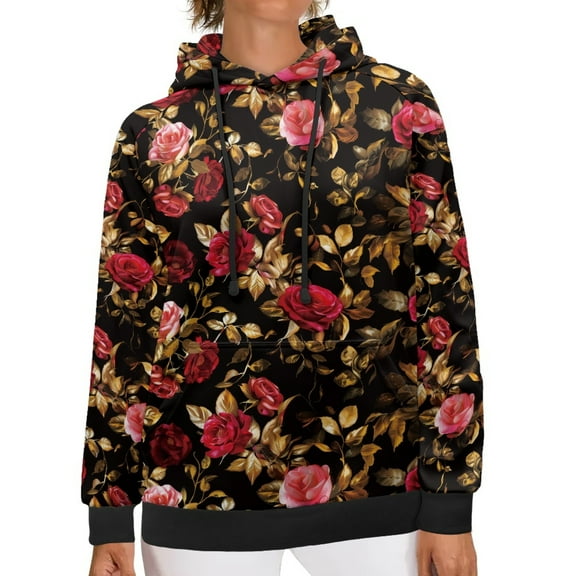 SCRAWLGOD Rose Women Pullover Hoodie Sweaters for Women Trendy Fall Clothes Plus Size Drawstring Hoodies Sweatshirts for Women Workout Soft Hooded Blouses Women Size S