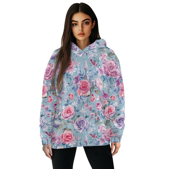SCRAWLGOD Roses Women Pullover Hoodie Graphic Sweatshirts for Women Trendy Outfits Long Sleeve Automet Hoodies for Women Soft Hoodie Pullover Tops Crewneck Hooded Blouses Women Yoga Size M