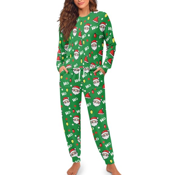 SCRAWLGOD Santa Claus Christmas Pajamas for Women Long Sleeve Tops and Pants Set Drawstring 2 Pj Sets Size M Stretchy Women's Pajama with Pockets
