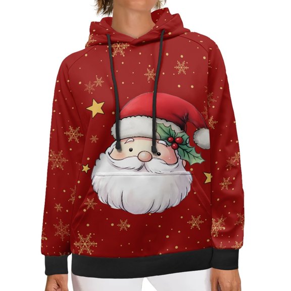 SCRAWLGOD Santa Claus Christmas Pullover Hoodie for Women Oversized Sweatshirt Fall Size M Long Sleeve Hoodies for Women Trendy Comfy Womens Hoodies Plus Size