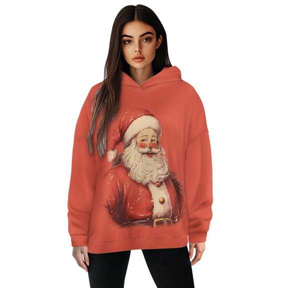 SCRAWLGOD Santa Claus Woman Hoodies Pullover Graphic Sweatshirts for Women Trendy Fall Washable Oversized Hoodie for Women Crewneck Hooded Blouses Women for Christmas Size XL