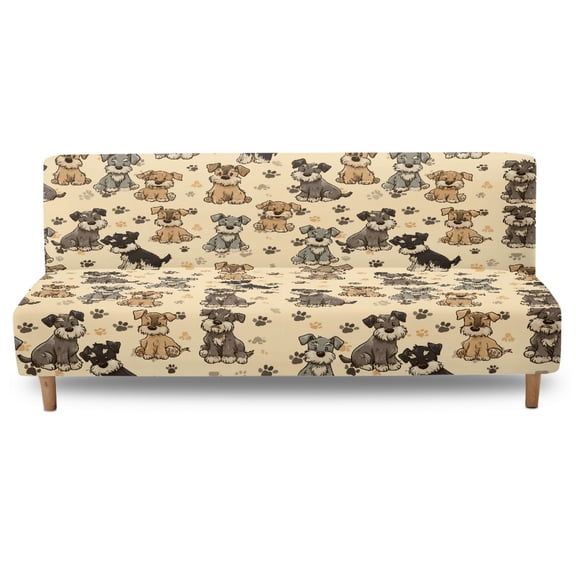 SCRAWLGOD Schnauzer Paw Print Beige Armless Futon Covers Futon Slipcovers Non-Slip Couch Cover Sofa Bed Protector, Sleeper Sofa Cover with Elastic Bottom, Machine Washable