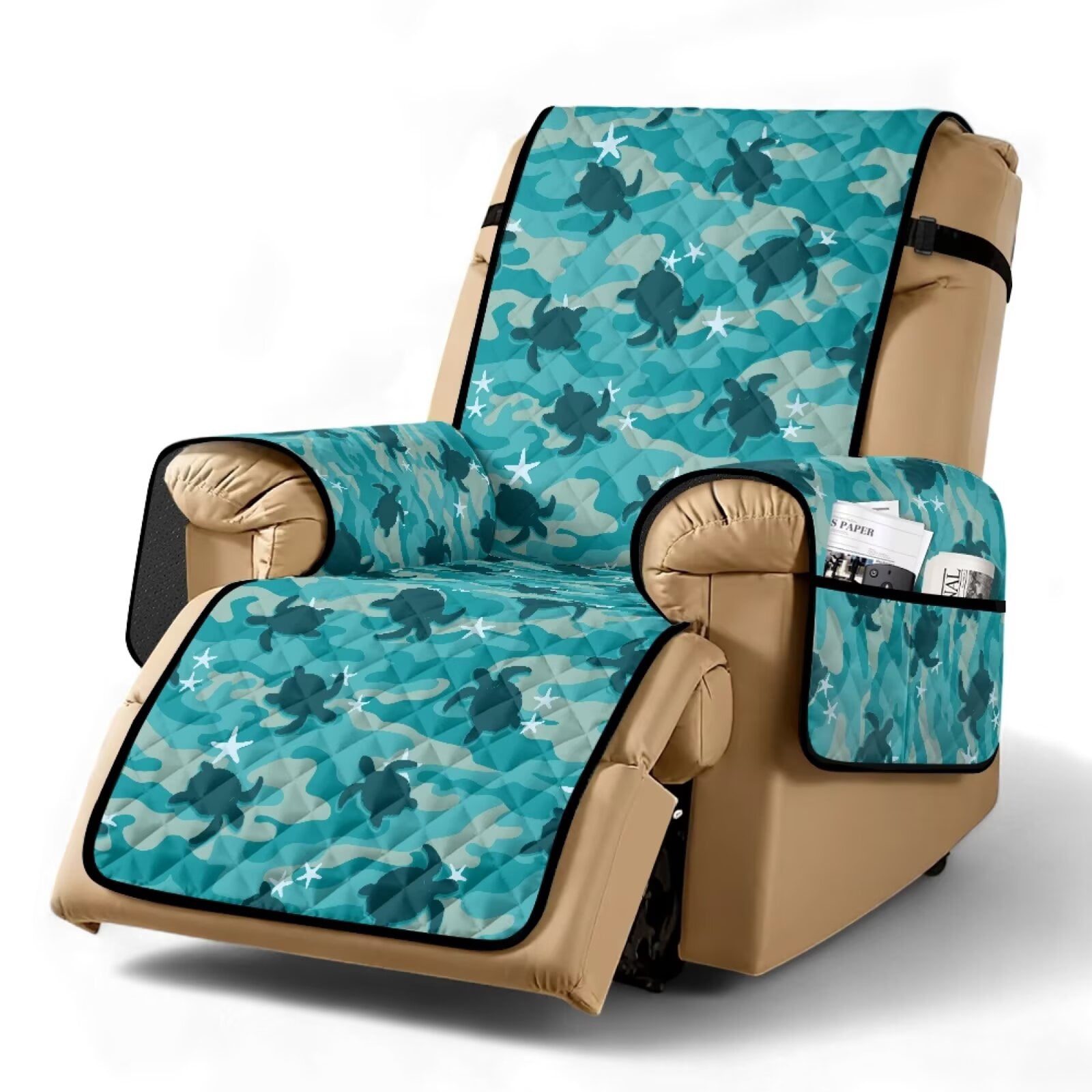 SCRAWLGOD Sea Turtle Camo Print Recliner Chair Cover Anti Scratch ...