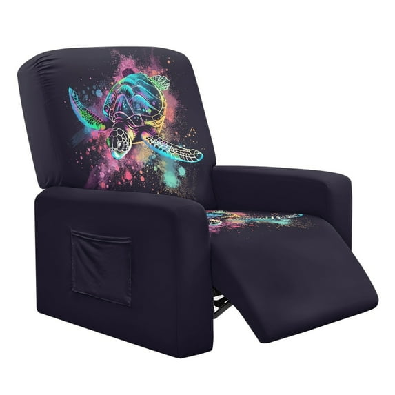 SCRAWLGOD Sea Turtle Splash Black Recliner Slipcovers 4-Pieces Lazyboy Recliner Cover Recliner Couch Covers Reclining Chair Covers with Storage Pocket Furniture Protector for Living Room
