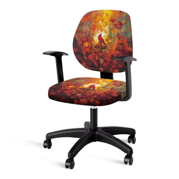 SCRAWLGOD Set of 2 Non-Slip Office Chair Slipcover Comfortable Breathable Computer Chair Slipcover Removable Dustproof High Back Chair Covers, Cardinal Cross Maple Leaf Yellow Red