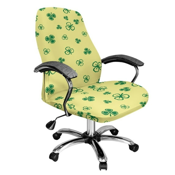 SCRAWLGOD Shamrock Yellow Comfy Cover for Office Chair Seat Breathable Stretch Non-Slip Gaming Chair Covers Breathable Boss Chair Covers for St. Patrick's Day, L